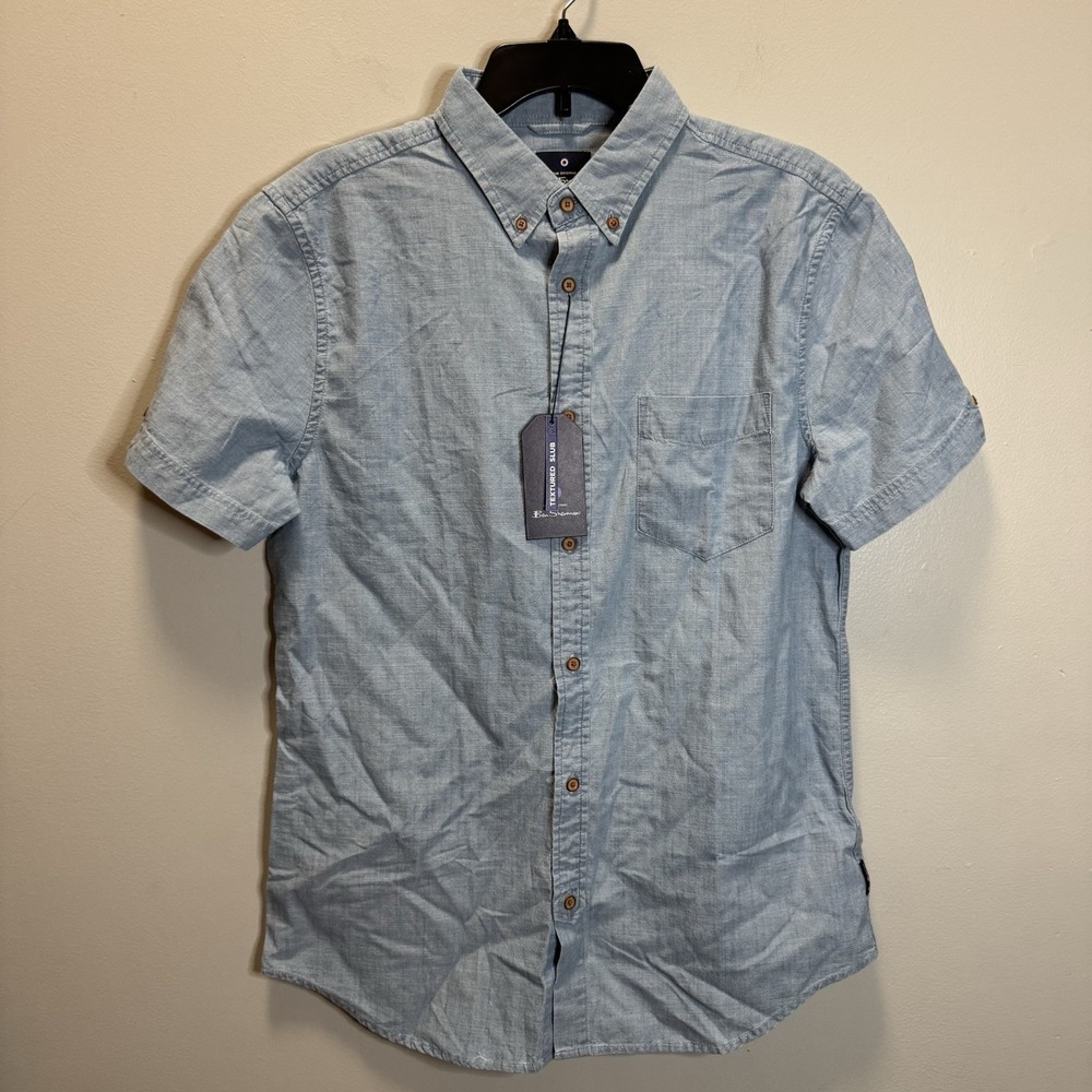Ben Sherman Men's Size M 100%  Cotton Blue Pocket Button Front Short Sleeves